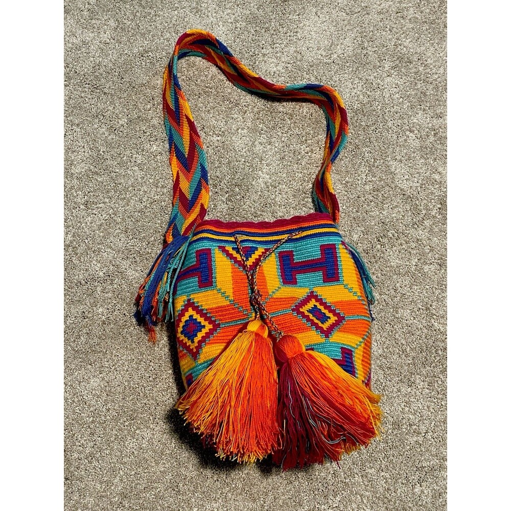 Wayuu Mochila Colombian Bucket Bag Large Size Bright Colors Handmade Stunning